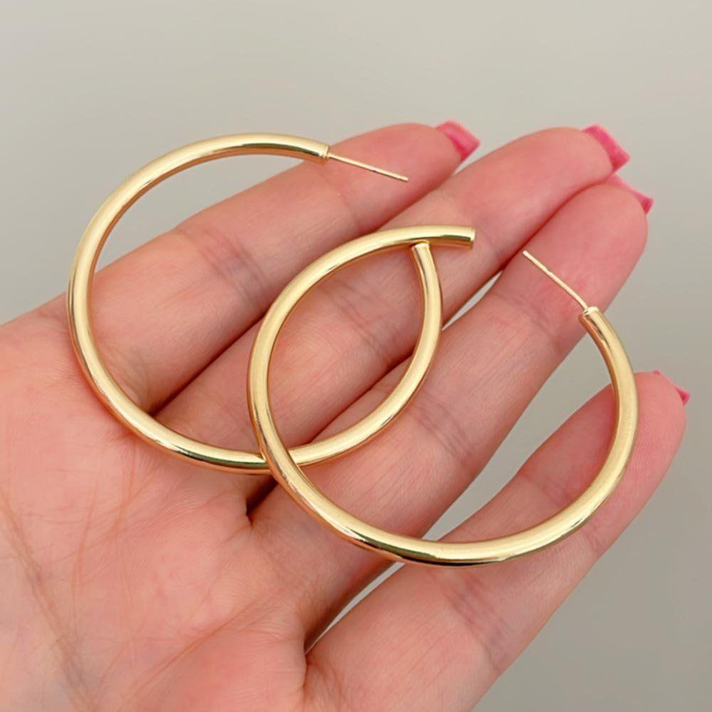 Brinco Argola Lisa Tarraxa Banhada A Ouro 18k - 3