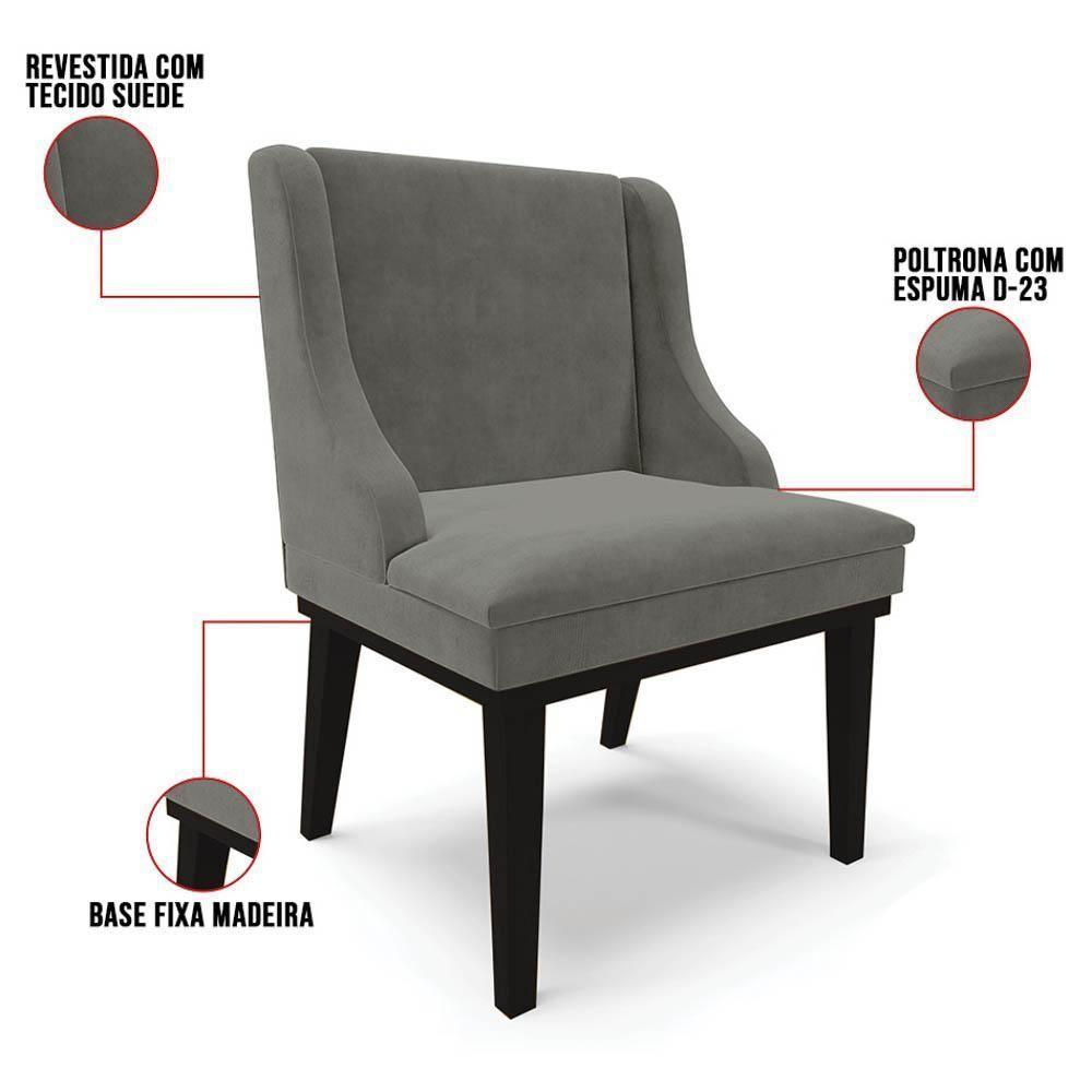 Kit 4 Cadeiras Estofadas Para Sala De Jantar Base Fixa De Madeira Preto Lia Suede Grafite - Ibiza - 3