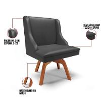 Kit 6 Cadeiras Estofadas Para Sala De Jantar Base Giratória De Madeira Lia Sintético Preto - Ibiza - 3