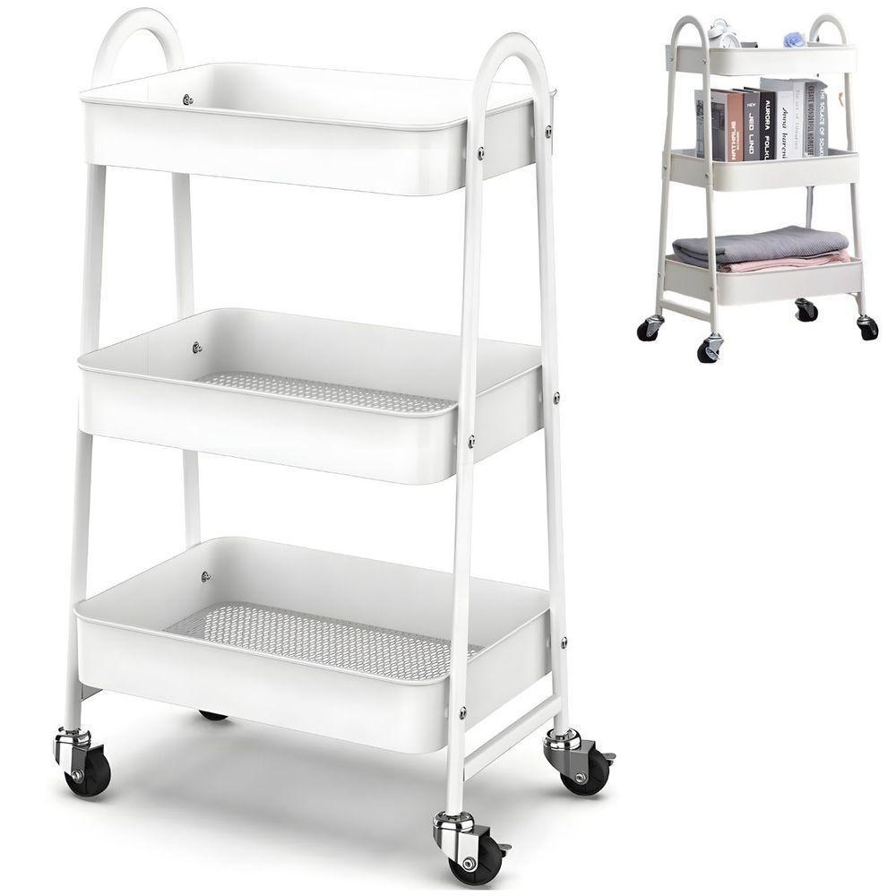 Prateleira De Metal Multiuso 3 Andares Com Rodinhas - Organização e Praticidade branco - 1