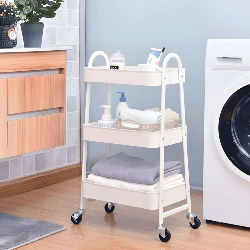 Prateleira De Metal Multiuso 3 Andares Com Rodinhas - Organização e Praticidade branco - 3