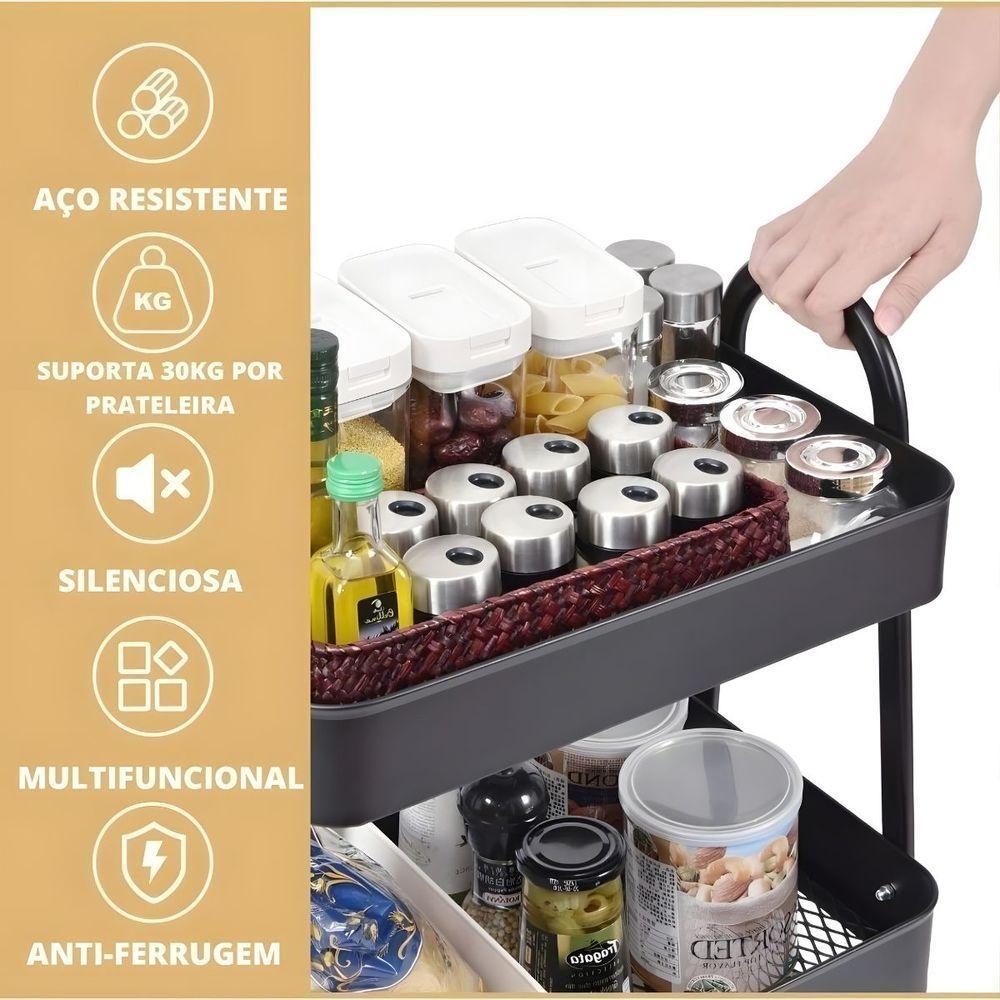 Prateleira De Metal Multiuso 3 Andares Com Rodinhas - Organização e Praticidade branco - 4