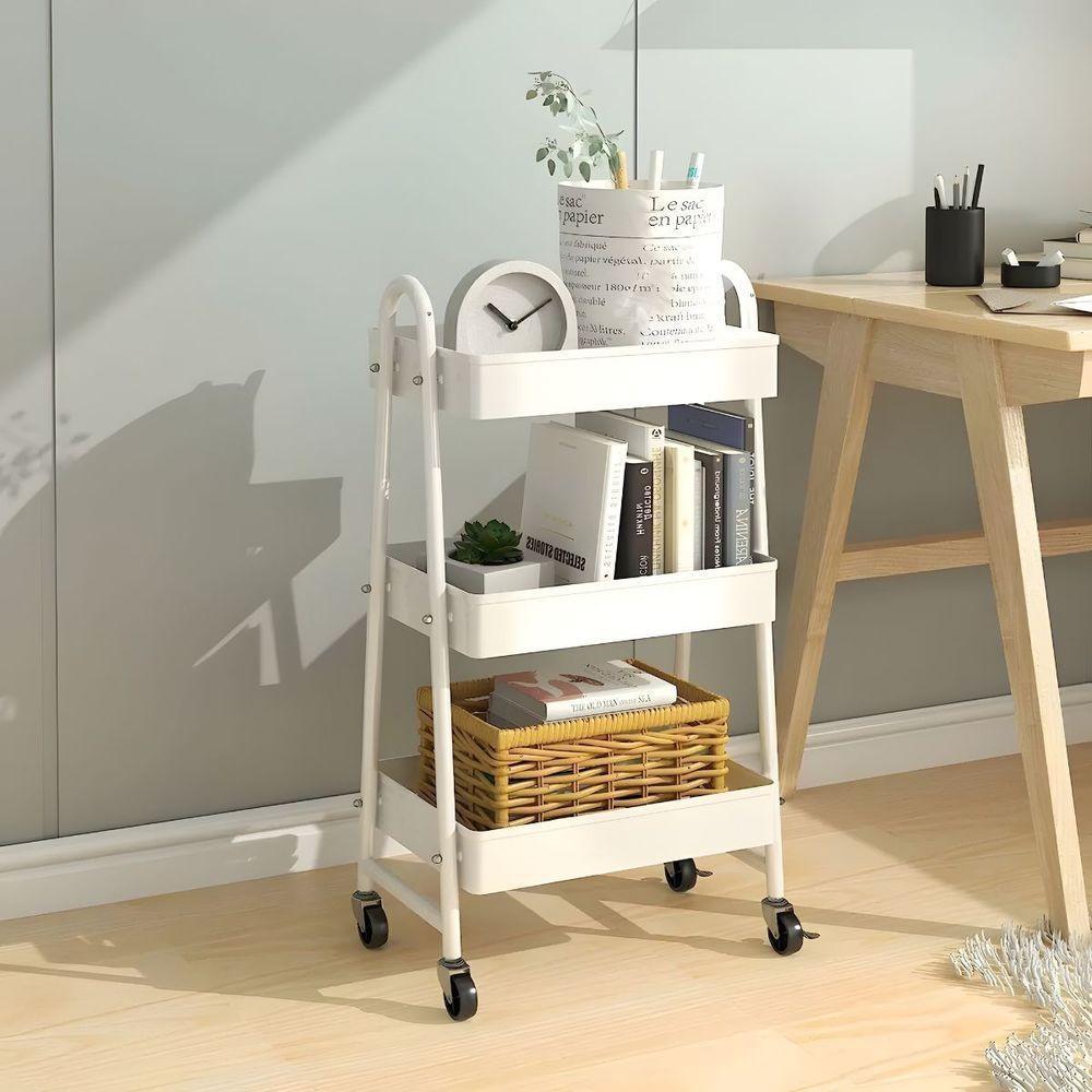 Prateleira De Metal Multiuso 3 Andares Com Rodinhas - Organização e Praticidade branco - 10