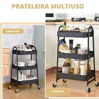 Prateleira De Metal Multiuso 3 Andares Com Rodinhas - Organização e Praticidade branco - 2
