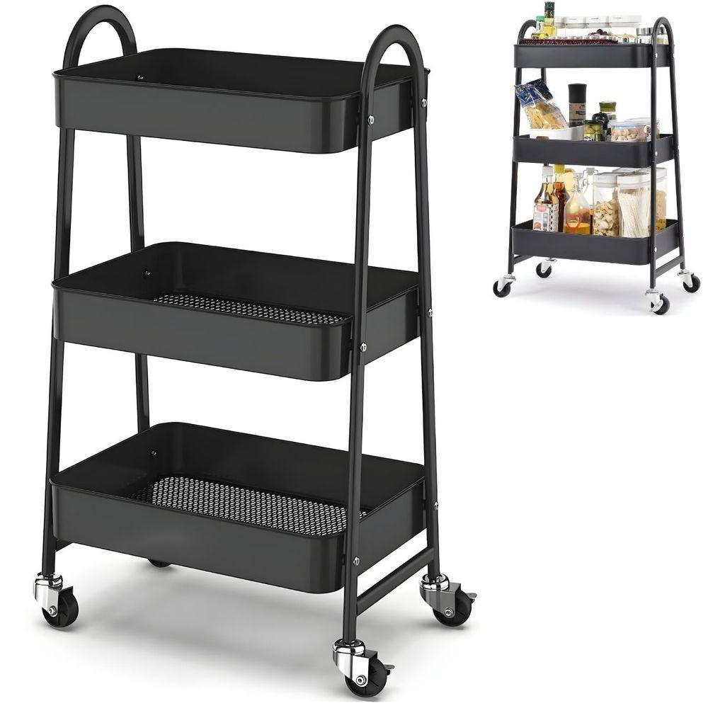 Prateleira De Metal Multiuso 3 Andares Com Rodinhas - Organização e Praticidade preto - 1