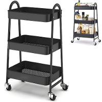 Prateleira De Metal Multiuso 3 Andares Com Rodinhas - Organização e Praticidade preto - 1