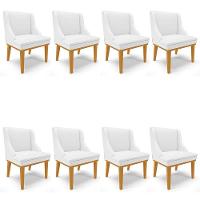 Kit 8 Cadeiras Estofadas Sala De Jantar Base Fixa De Madeira Castanho Lia Sintético Branco - Ibiza - 1