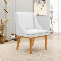 Kit 8 Cadeiras Estofadas Sala De Jantar Base Fixa De Madeira Castanho Lia Sintético Branco - Ibiza - 2