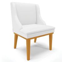 Kit 8 Cadeiras Estofadas Sala De Jantar Base Fixa De Madeira Castanho Lia Sintético Branco - Ibiza - 9