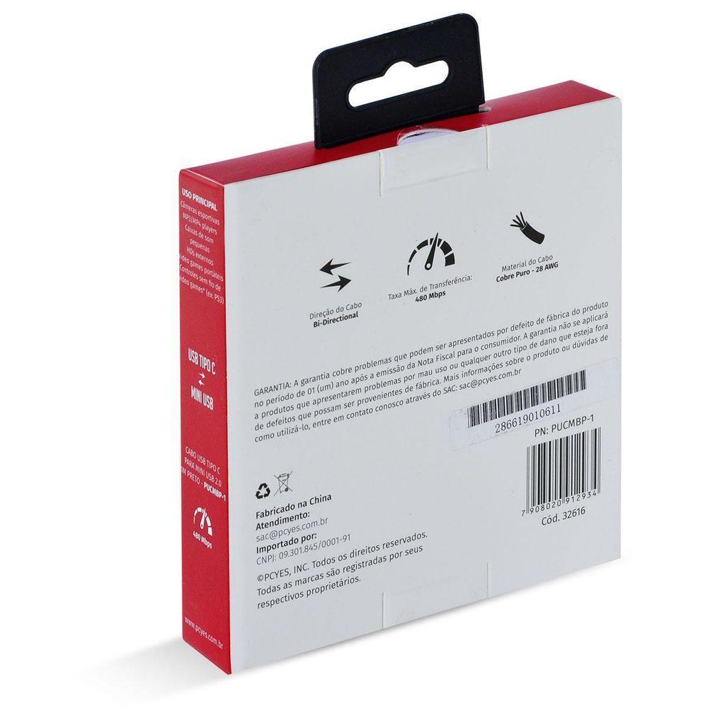Cabo Usb Tipo C Para Mini Usb B 2.0 1m Preto - Pucmbp-1 - 8