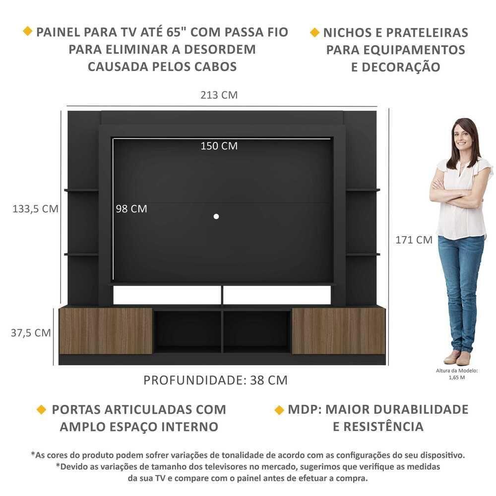 Rack Estante com Painel Tv 65 e 2 Portas Oslo Preto - 8