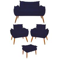 Kit 02 Poltronas + Sofá 2 Lugares Com Puff Opala Balaqui Azul Marinho - 1