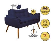Kit 02 Poltronas + Sofá 2 Lugares Com Puff Opala Balaqui Azul Marinho - 8
