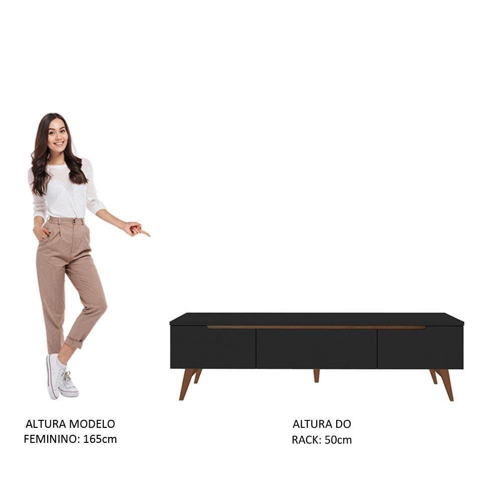 Rack Retrô Reims Para Tv Até 75" Pés De Madeira Preto - 4