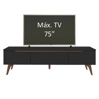 Rack Retrô Reims Para Tv Até 75" Pés De Madeira Preto - 9