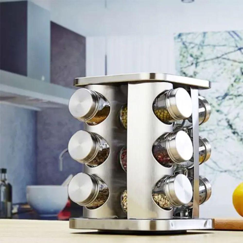 Porta Condimentos Giratório Com 12 Potes De Vidro - Organização E Elegância - 10