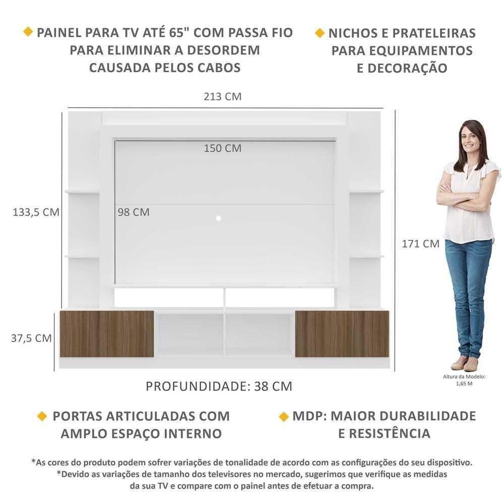 Rack Estante com Painel Tv 65 e 2 Portas Oslo Branco - 7