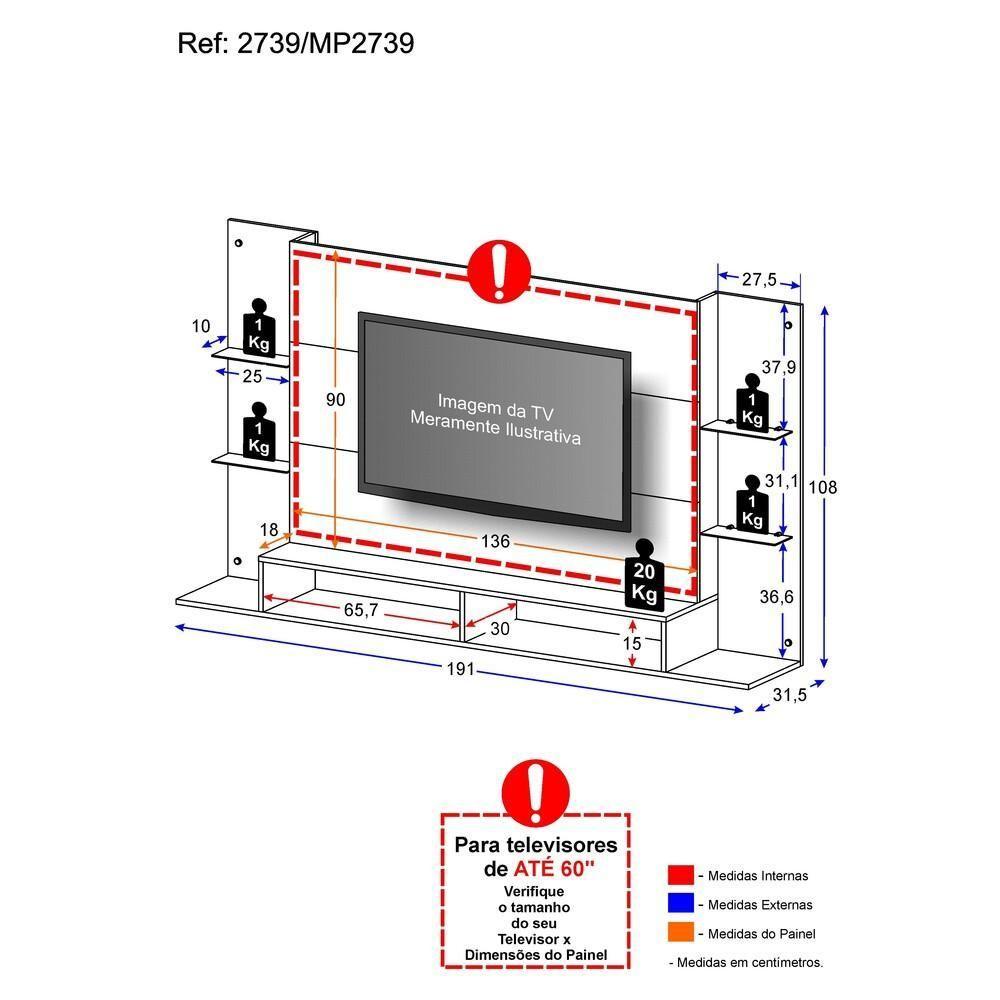 Painel Nairóbi TV até 60" com Nicho Preto Multimóveis - 6