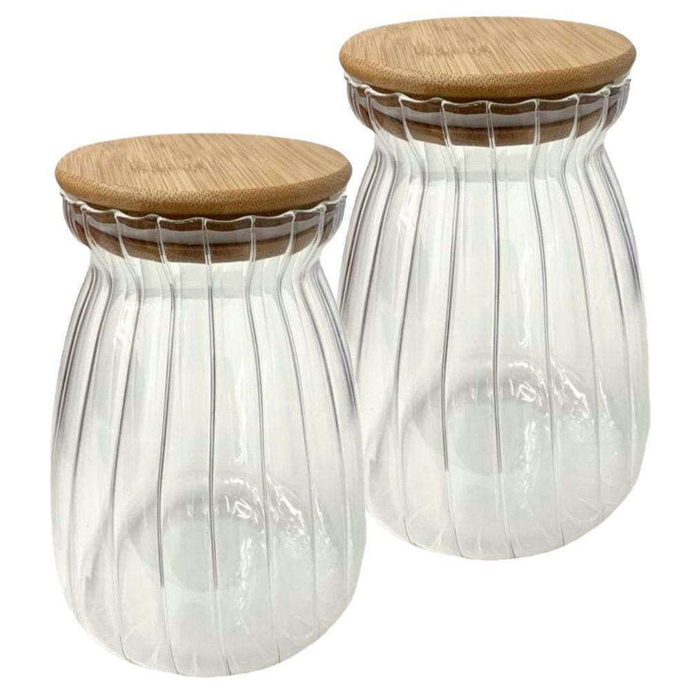 Kit 8 Pote Hermético 1litro Com Tampa Bambu Recipiente Vidro - 1