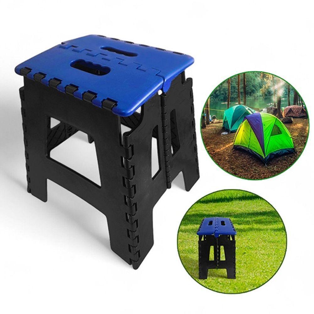 Banco Multiuso Dobrável Portátil Até 100kg Plástico Durável Com Alça Azul Escuro - 2