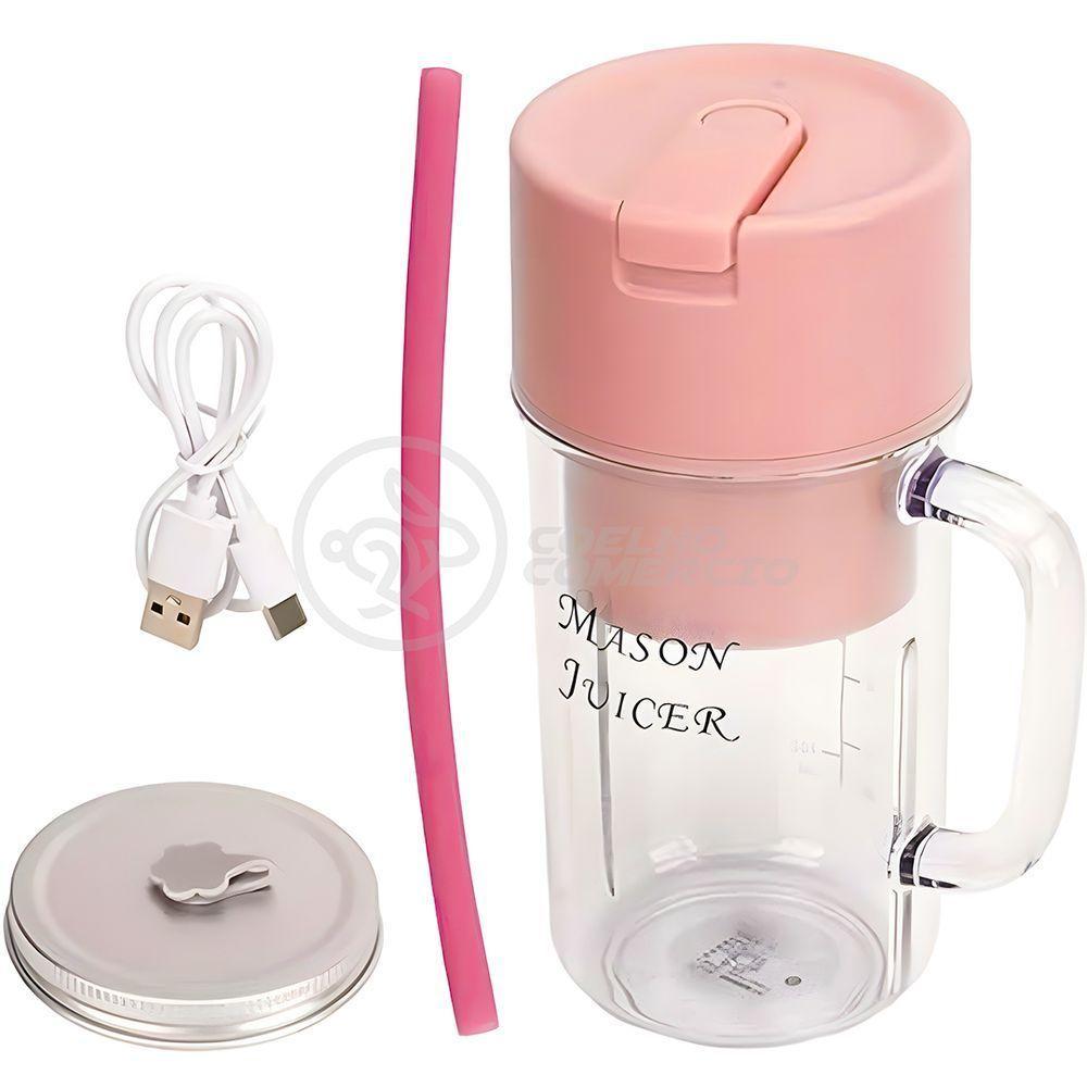 Copo Triturador Portátil L-898 Recarregável Caneca Rosa Misturadora De Alimentos Frutas - 3