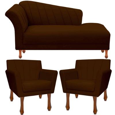 Kit Recamier Sofá Divã Clinica 160 + 2 Poltrona Iza Retro suede Marrom