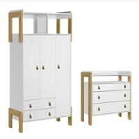 Jogo De Quarto Infantil Guarda Roupa E Cômoda Fantasia Branco Acetinado - 1