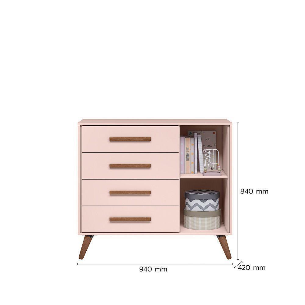 Cômoda Para Quarto Infantil Q Encanto Retro rosa Acetinado - 3