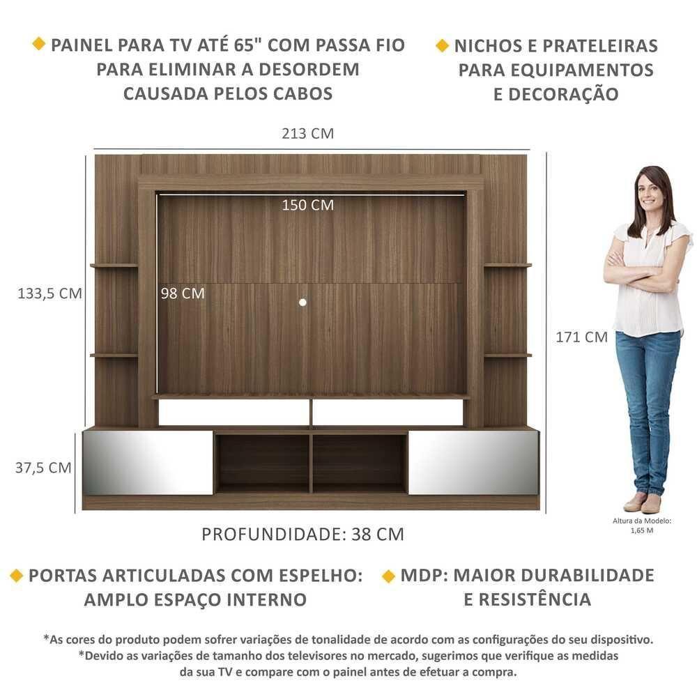 Rack com Painel Tv 65 Portas com Espelho Oslo Madeirado - 4
