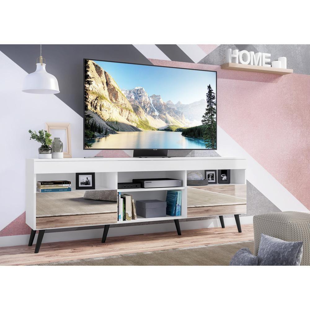 Rack Tv 65 Com Espelho, Pés Retrô e 2 Portas Paris - 5