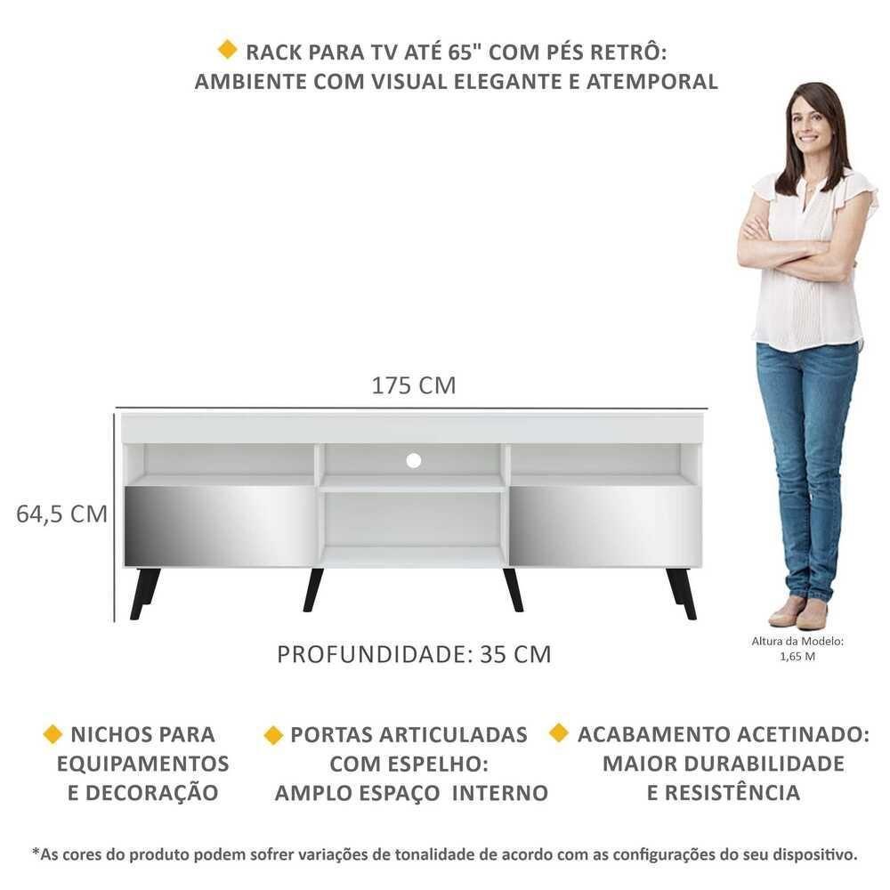 Rack Tv 65 Com Espelho, Pés Retrô e 2 Portas Paris - 8