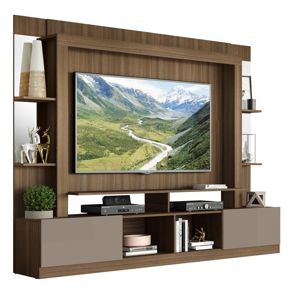 Rack com Painel Tv 65 Prateleiras com Espelho Oslo Madeirado - 2