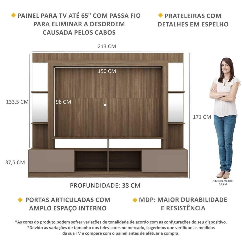 Rack com Painel Tv 65 Prateleiras com Espelho Oslo Madeirado - 3