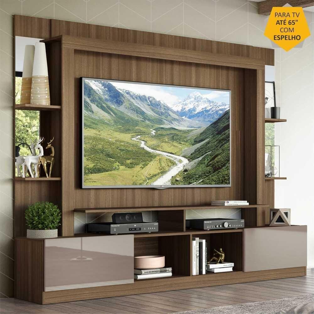 Rack com Painel Tv 65 Prateleiras com Espelho Oslo Madeirado - 6