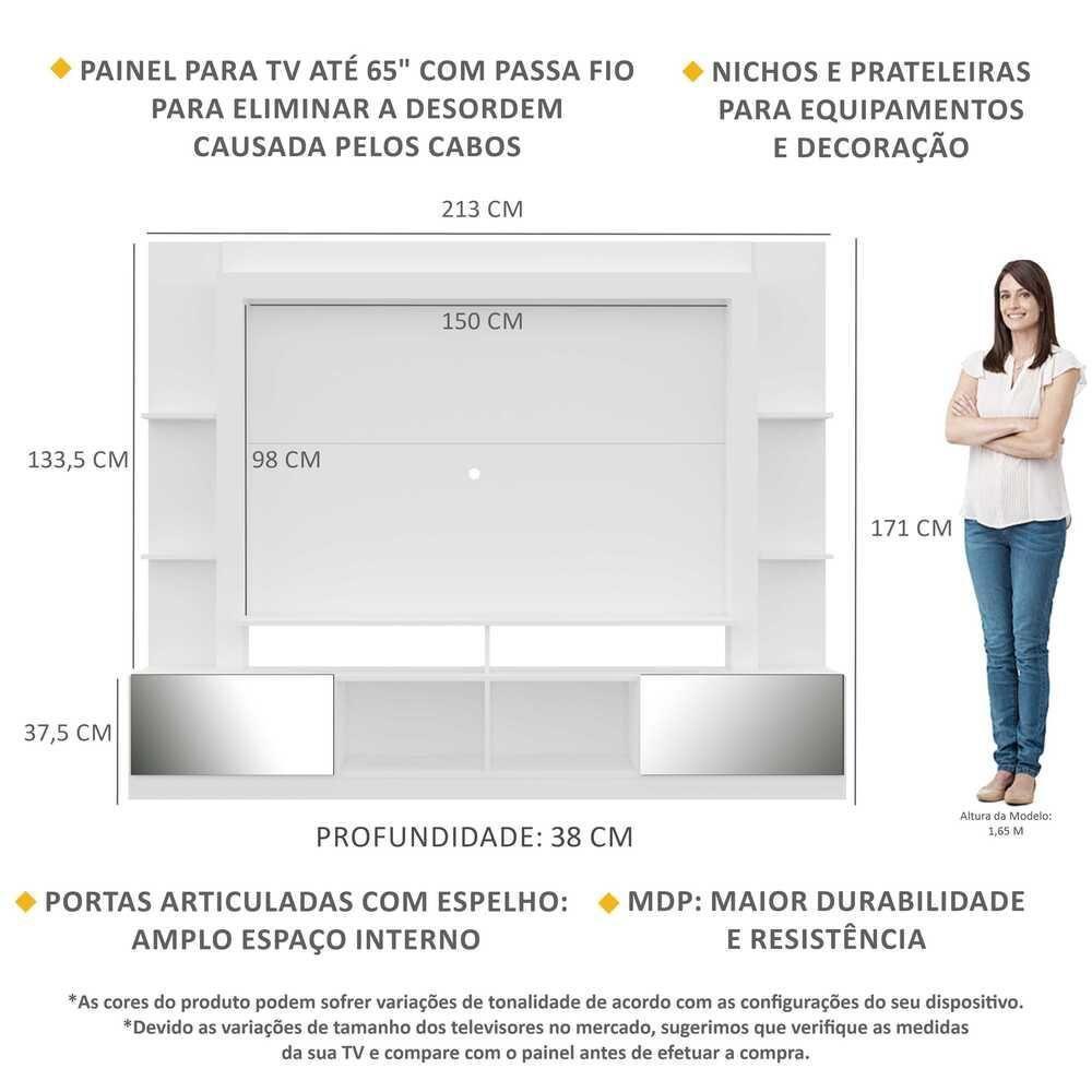 Rack com Painel Tv 65 Portas com Espelho Oslo Branco - 7