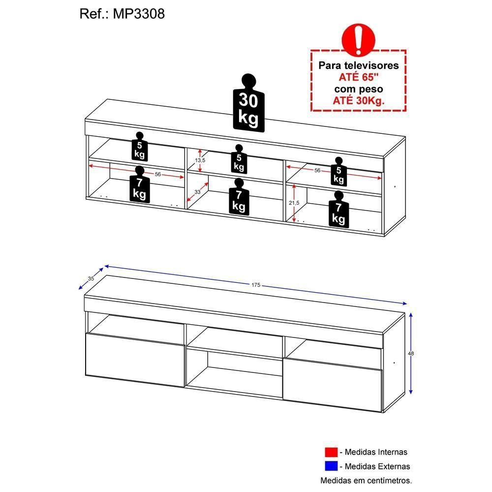 Rack Tv 65 Com 2 Portas Paris Multimóveis Rustic - 6