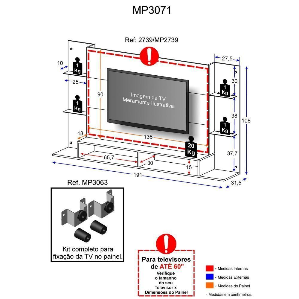 Painel com Suporte TV até 60" Nairóbi Preto Multimóveis - 5