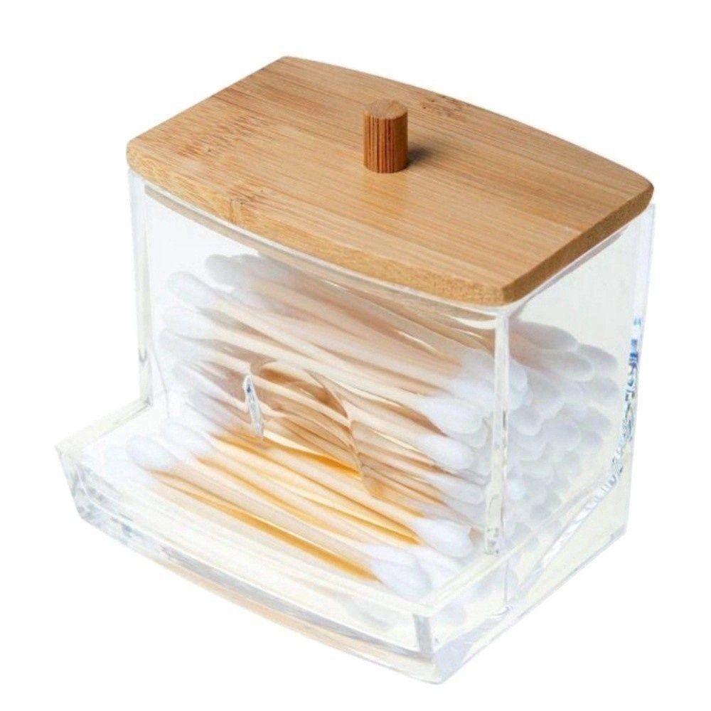 Porta Cotonete Bambu Organizador De Algodão 9x8x9cm - 2