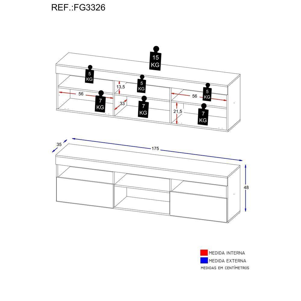 Rack Suspenso Para Tv Até 65´´ Fg3326 Com 2 Portas Preto - 4