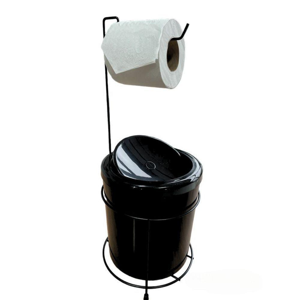 Lixeira Basculante Com Suporte Papel Higiênico 5lt Haus Preta - 1