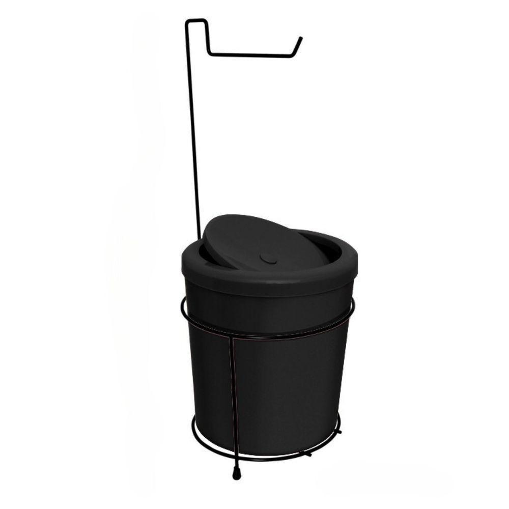 Lixeira Basculante Com Suporte Papel Higiênico 5lt Haus Preta - 2