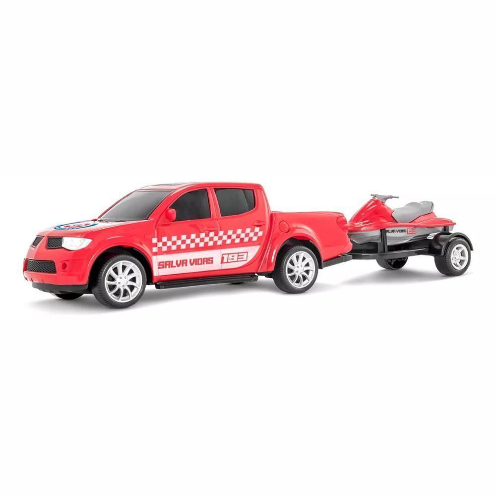 Carrinho Caminhonete Pick-up Resgate Bombeiro Jet Ski Maca - 3