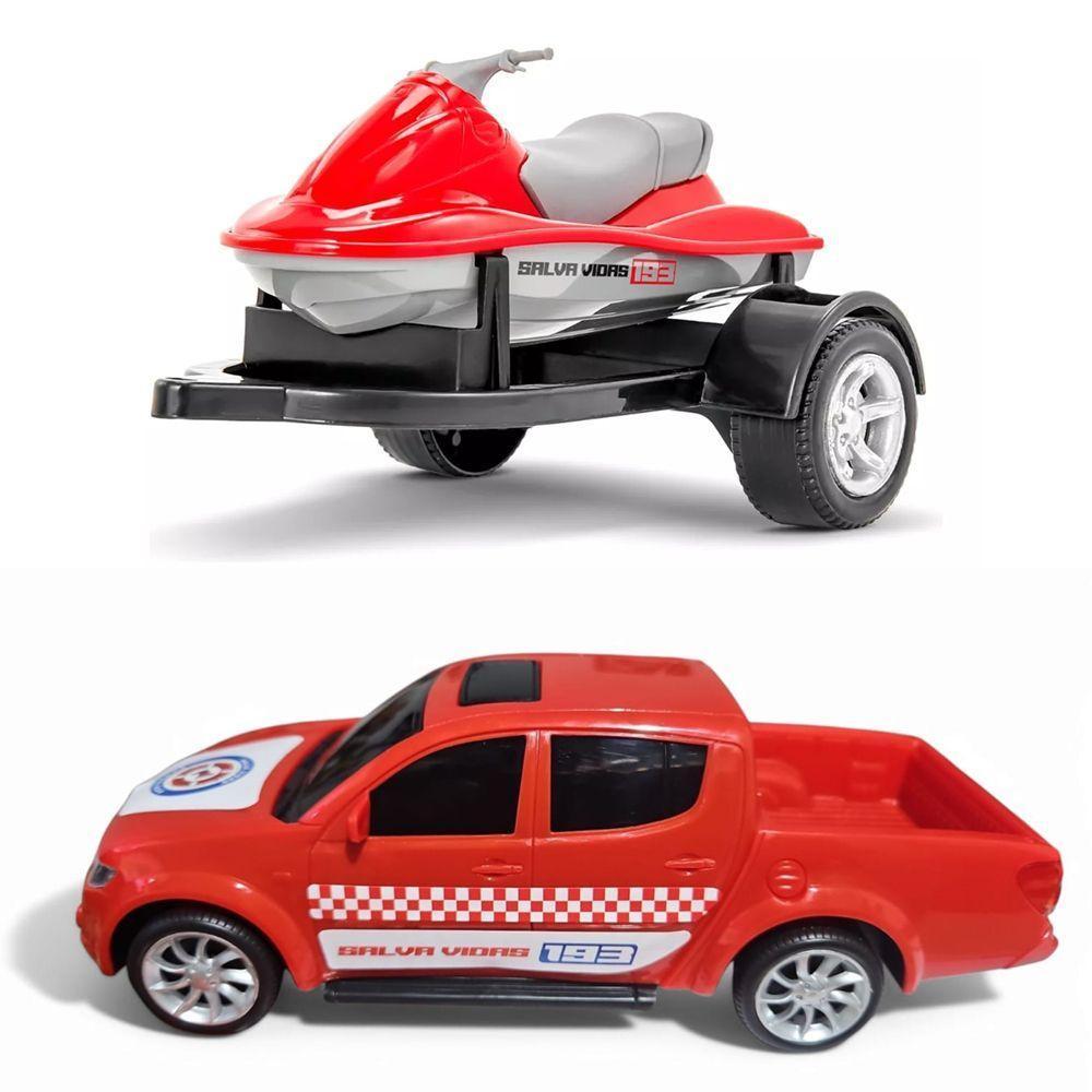 Carrinho Caminhonete Pick-up Resgate Bombeiro Jet Ski Maca - 6