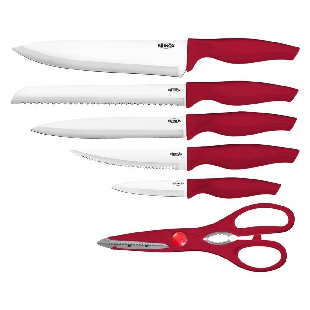 Conjunto De Facas Com Cepo Brinox Cross7 Peças Vermelho Vermelho - 1