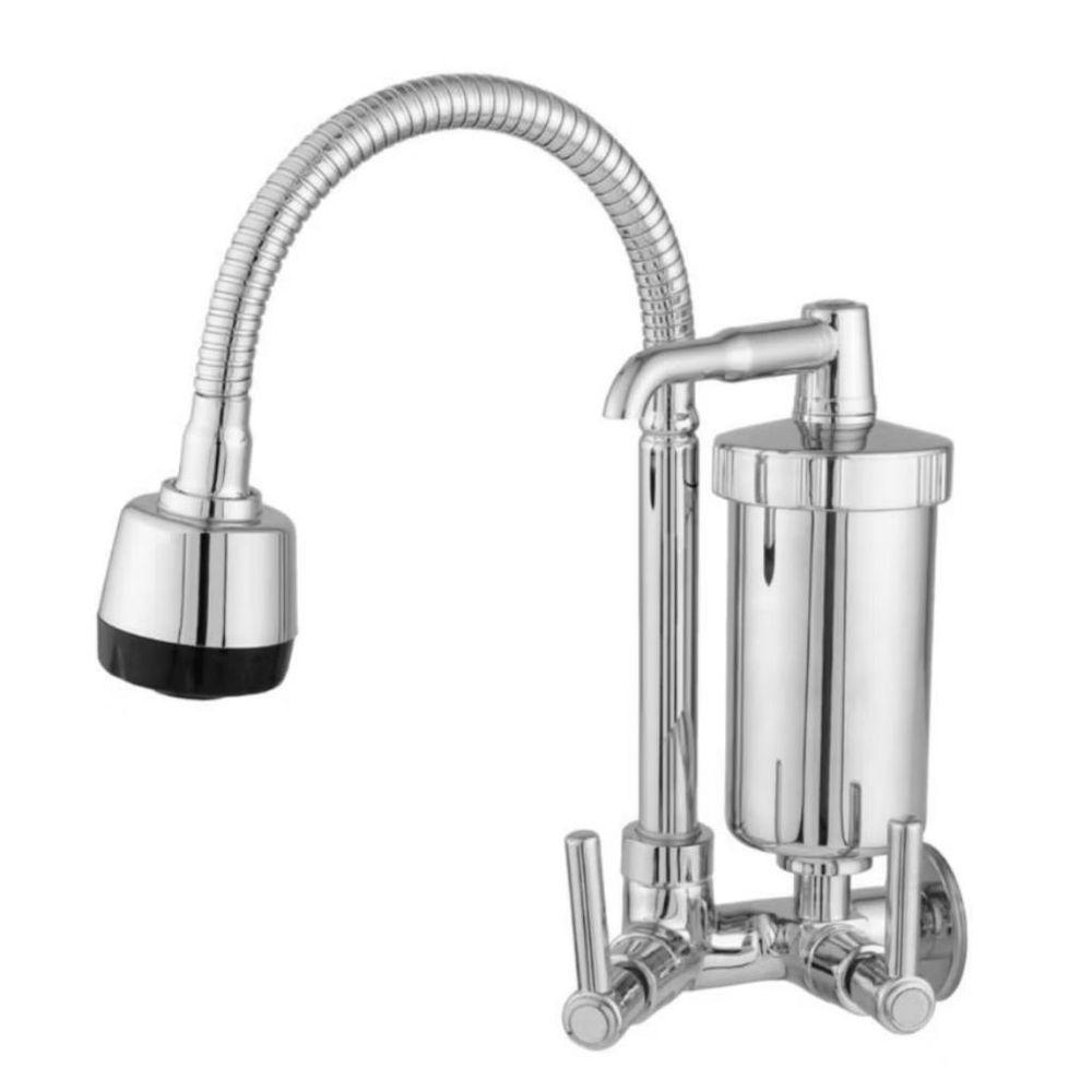Torneira Com Filtro Cozinha Gourmet Flexivel Parede Bica Movel 1/4 De Volta Abs Cromado - 1