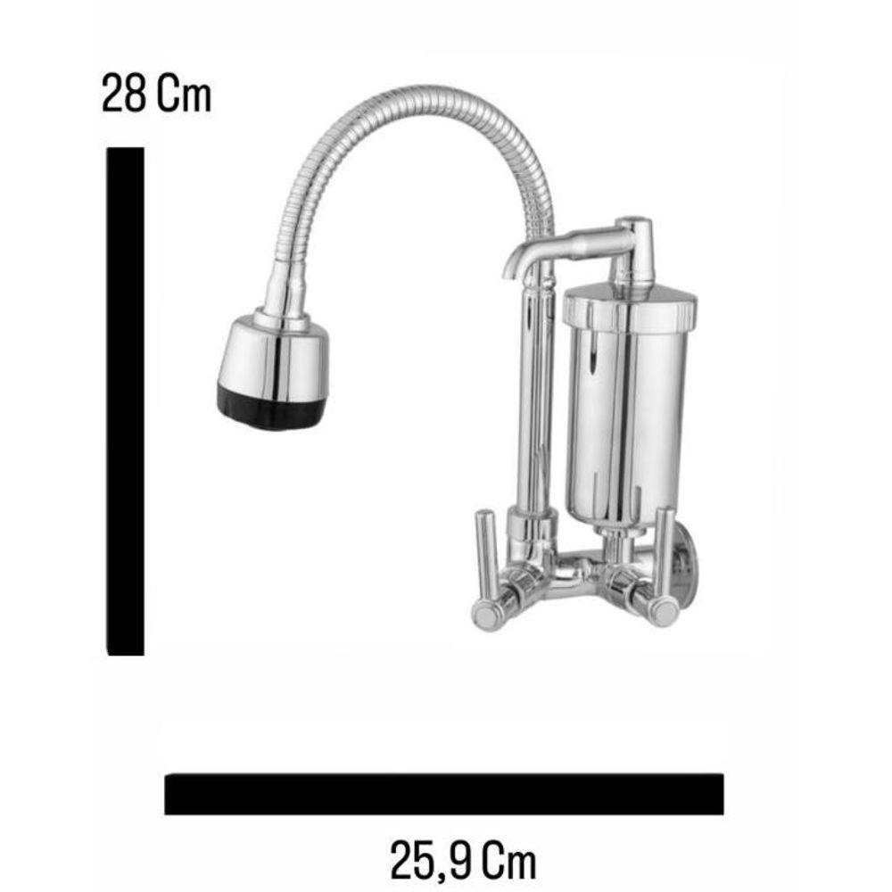 Torneira Com Filtro Cozinha Gourmet Flexivel Parede Bica Movel 1/4 De Volta Abs Cromado - 2