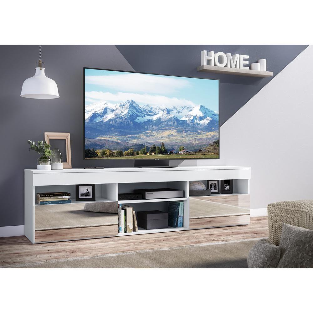 Rack Tv 65 Com Espelho e 2 Portas Paris Branco - 6