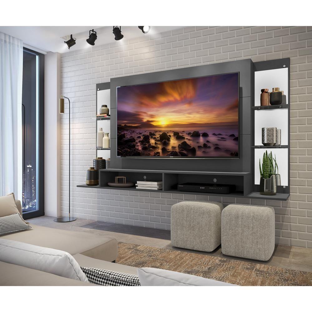 Painel Tv 60 com Suporte Espelho e Prateleiras Vidro Grafite - 5