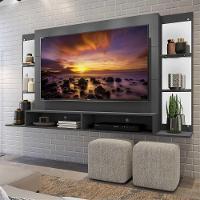 Painel Tv 60 com Suporte Espelho e Prateleiras Vidro Grafite - 7