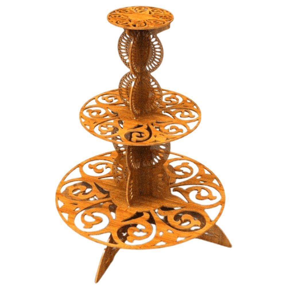 Bandeja De Bolo 3 Andares Com Detalhes Vazados Em Mdf - 1